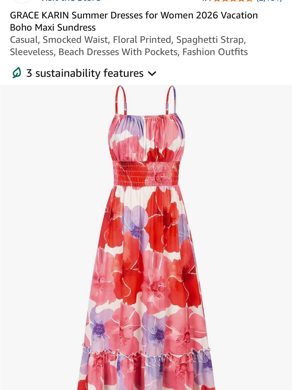 Grace Karin Pink Red Purple Floral Boho Maxi Sundress
